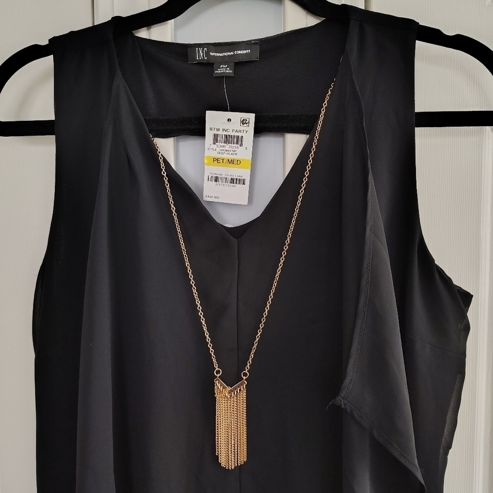 International Concepts INC Black V Neck Ruffle Dress Chiffon MP - Picture 4 of 14